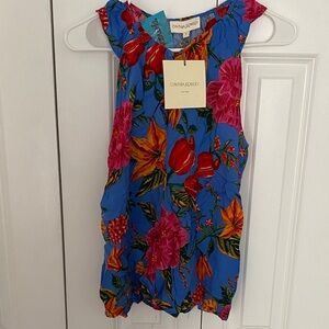 Cynthia Rowley Bright Blue Tropical Floral Tank